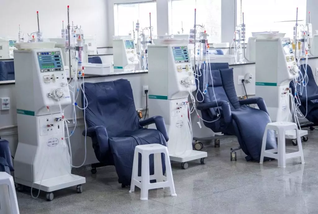 A dialysis center with dialysis machines for chronic kidney disease patients